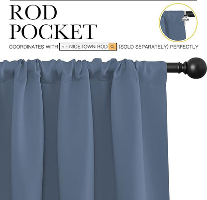 NICETOWN Blackout Curtains for Living Curtains, Triple Weave Home Decoration Thermal Insulated Solid Blackout Curtains & Drapes for Nursery (Stone Blue, Set of 2, 42-inch x 63-inch)