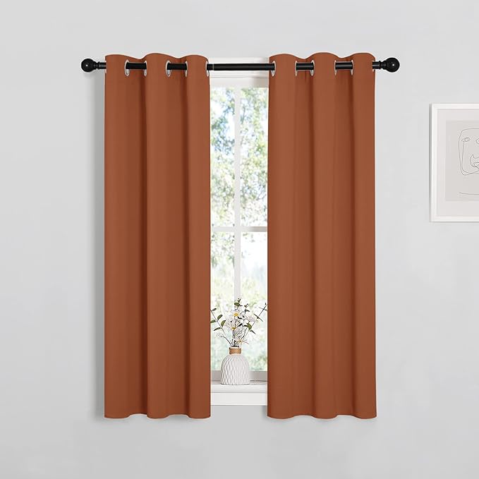 NICETOWN Burnt Orange Window Curtains Blackout Drapes, Thermal Insulated Solid Grommet Blackout Curtains/Draperies for Living Room (1 Pair, 29 by 45 inches)
