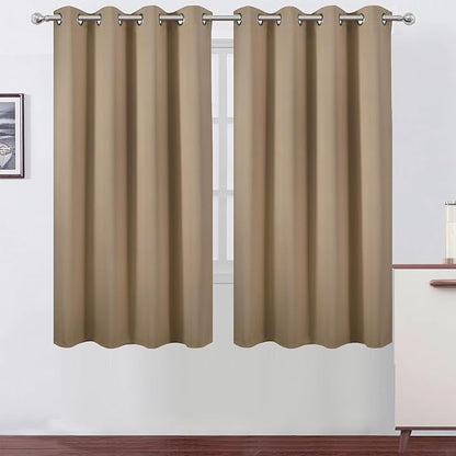 LEMOMO Natural Blackout Curtains 66 x 63 Inch Length/Set of 2 Curtain Panels/Thermal Insulated Room Darkening Blackout Curtains for Bedroom