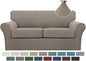 Turquoize 3 Piece Sofa Covers for 2 Cushion Couch Sofa Slipcover Soft Couch Cover for Dogs-Washable Sofa Furniture Covers with 2 Individual Cushion Covers Jacquard Fabric (2 Cushion Sofa, Taupe)