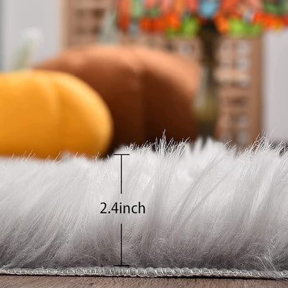 ORINOVA Light Grey Furry Washable Area Rugs for Living Room Faux Sheepskin Shaggy Fur Nursery Rug for Bedroom Cute Room 2x4 Rug