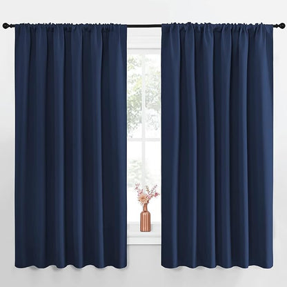 NICETOWN Blackout Curtains for Bedroom, Blackout Draperies, Home Decorations Thermal Insulated Solid Rod Pocket Blackout Drapes for Cafe (Navy, One Pair, 70 x 63-inch)