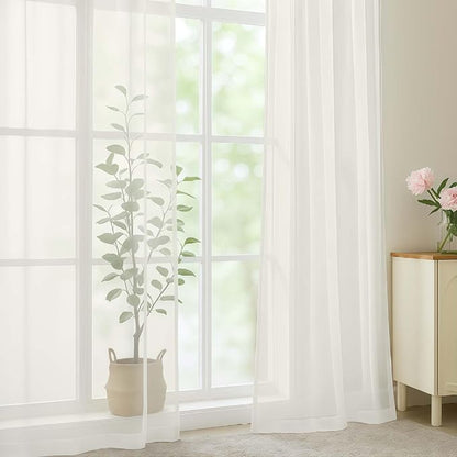 OWENIE Sheer Curtains 84 Inches Long 2 Panels Set, Ivory Sheer Curtain for Living Room Bedroom, Modern Voile Filmy Rod Pocket Curtains & Drapes, 2 Pcs, Each 59 W x 84L Inch, Ivory