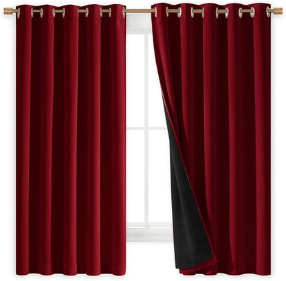 NICETOWN 100% Blackout Cold Blocking Curtain Panels, Thermal Insulated Curtains, Noise Reducing Drapes for Thanksgiving Day Window Decor (Set of 2, Burgundy Red, 70 inches Wide by 63 inches Long)