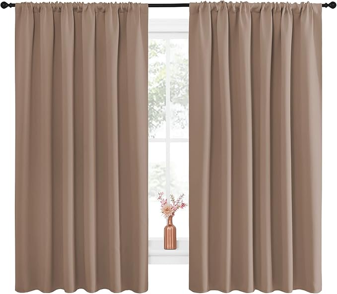 NICETOWN Kids Blackout Curtain Panels - Window Treatment Thermal Insulated Solid Rod Pocket Blackout Drapes for Bedroom (Cappuccino, Set of 2, 70 by 63 Inch)