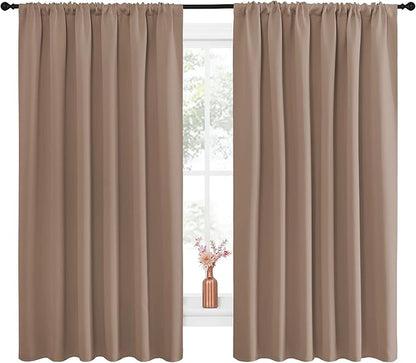 NICETOWN Kids Blackout Curtain Panels - Window Treatment Thermal Insulated Solid Rod Pocket Blackout Drapes for Bedroom (Cappuccino, Set of 2, 70 by 63 Inch)