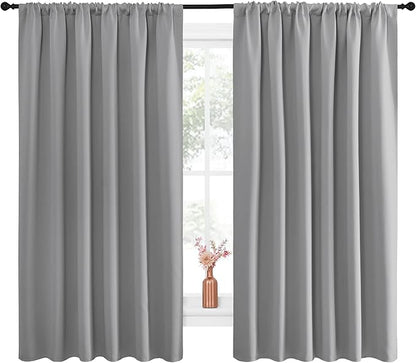 NICETOWN Short Curtains for Small Window - Thermal Insulated Rod Pocket Blackout Drapes/Draperies for Dining Room (2 Panels, W70 x L63 inches, Silver Grey)