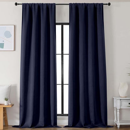 Simplebrand Navy Blue Blackout Curtains for Bedroom 102 Inches Long 2 Panels, Solid Thermal Insulated, Energy Saving Living Room Window Treatment Curtains Blackout Drapes, W50 x L102 Inch, Navy Blue