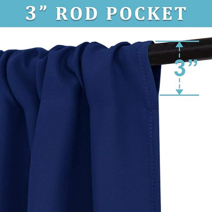RYB HOME Blackout Curtains for Bedroom Living Room 63 inches Long, Thermal Insulated Privacy Rod Pocket Drapes for Nursery Office Home Theater, Width 34 by Length 63, Marine Blue, 2 Panels