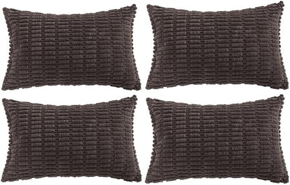 Fancy Homi 4 Packs Boho Dark Brown Decorative Throw Pillow Covers 14x24 Inch for Living Room Couch Bed Sofa, Rustic Modern Farmhouse Home Decor, Soft Plush Corduroy Cute Square Cushion Case 35x60 cm