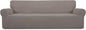 Easy-Going Stretch 4 Seater Sofa Slipcover 1-Piece Sofa Cover Furniture Protector Couch Soft with Elastic Bottom for Kids, Polyester Spandex Jacquard Fabric Small Checks Taupe