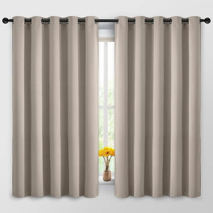 Yakamok Blackout Curtains Room Darkening Thermal Insulated Window Panels,Solid Grommet Top Drapes for Bedroom/Living Room(62Wx63L, Natural, 2 Panels)