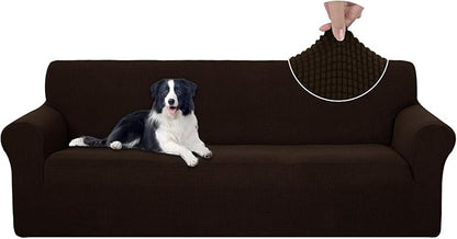 U-NICE HOME 4 Seater Stretch Couch Cover Sofa Cover Washable Sofa Slipcover Furniture Protector for 3 Cushion Couch Sofa Pet Friendly, Chocolate
