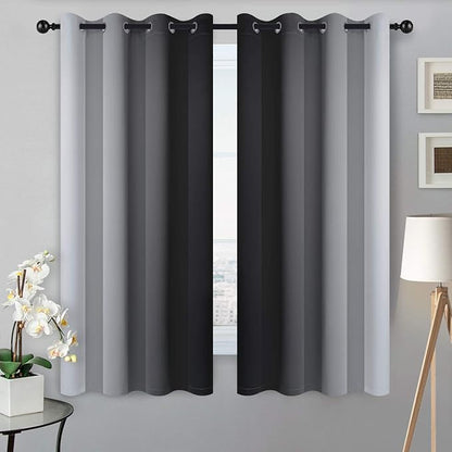 SimpleHome Ombre Room Darkening Curtains for Bedroom, Light Blocking Gradient Black to Grey White Thermal Insulated Grommet Blackout Window Curtains/Drapes for Kids, 2 Panels, 52x63 inches Length