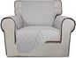 PureFit Reversible Quilted Sofa Cover, Water Resistant Slipcover Furniture Protector, Washable Couch Cover with Non Slip and Elastic Straps for Kids, Dogs, Pets (Chair, Light Gray/Light Gray)