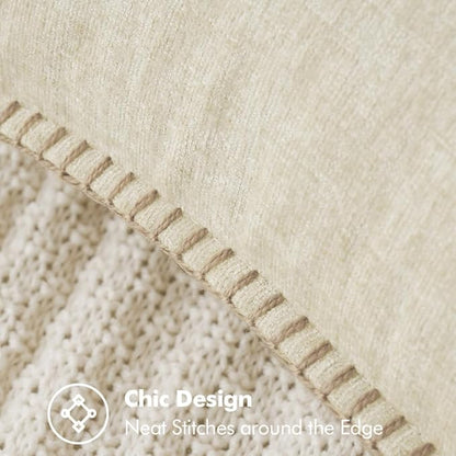 MIULEE Pack of 2 Christmas Pillow Covers 18x18 Inch Cream White Farmhouse Decorative Throw Pillow Covers with Stitched Edge Soft Chenille Solid Dyed Couch Pillow Covers for Sofa Bed Living Room