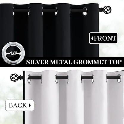 Yakamok Black Room Darkening 100% Blackout Curtains Grommet Extra Wide Window Treatment with 2 Thick Layers-Thermal Insulated Drape 1 Panel for Living Room Patio Door 100 by 84 Inches Length