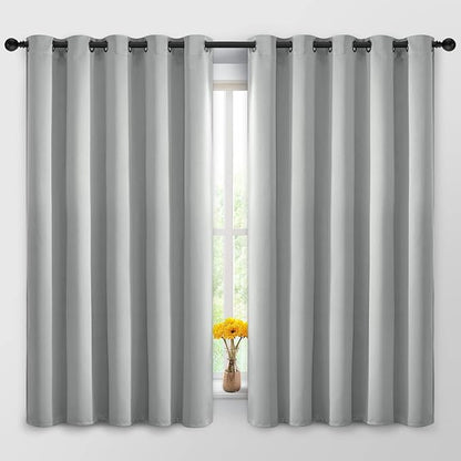 Yakamok Blackout Curtains Room Darkening Thermal Insulated Window Panels,Solid Grommet Top Drapes for Bedroom/Living Room(62Wx63L, Light Grey, 2 Panels)