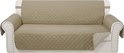 Reversible Sofa Covers Couch Cover Furniture Protector for Dogs Elastic Straps Water Resistant(Sofa,Camel/Beige)