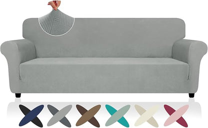 ZNSAYOTX Oversized Super Stretch Couch Cover (92"-115"), New Striped Sofa Covers Comfortable & Durable, Dog Cat Pets Friendly Extra Large Spandex Sofa Slipcovers (Light Grey, XL Sofa)