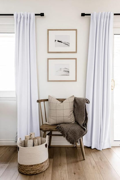 100% Blackout Shield Linen Blackout Curtains for Bedroom 72 Inches Long, Back Tab/Rod Pocket Living Room Drapes, Thermal Insulated Blackout Curtains 2 Panels Set, 50" W x 72" L, Bright White