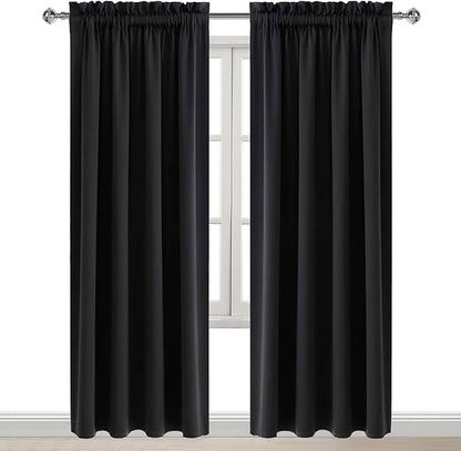 DWCN Blackout Curtains for Bedroom – Rod Pocket Thermal Insulated Noise Reducing Noise Reducing Drapes for Living Room, W 52 x L 95 Inch, 2 Panels, Black