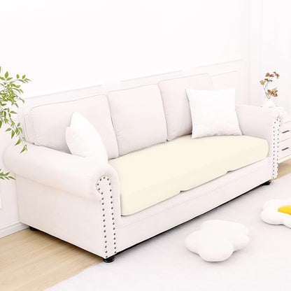 Smiry Printed Couch Cushion Covers, Stretch Soft Couch Covers for Sofa, Washable Non-Slip Sofa Slipcover Furniture Protector for Indoor and Outdoor (Large, Cream)