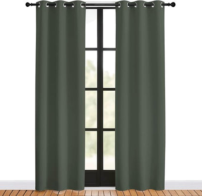NICETOWN Thermal Curtains for Kids Room, Dark Mallard, Set of 2, 34 by 80 inches, Window Treatment Thermal Insulated Solid Grommet Blackout Drape Panels for Bedroom
