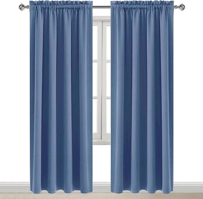 DWCN Blackout Curtains – Thermal Insulated, Energy Saving & Noise Reducing Bedroom and Living Room Curtains, Dusty Blue, W 52x L 84 Inch, Set of 2 Rod Pocket Curtain Panels
