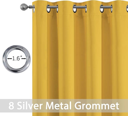 Yakamok Wide Thermal Blackout Patio Door Curtain Panel, Mustard Yellow Grommet Sliding Door Insulated Curtains, Extra Wide Curtains for Sliding Glass Door, Mustard Yellow, W52 x L84, 1 Panel