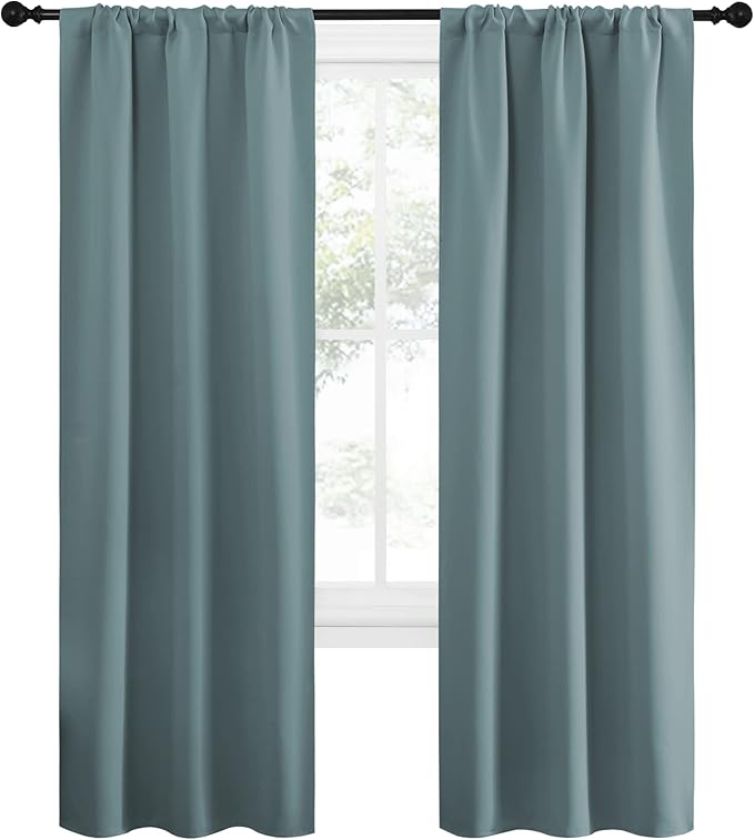 NICETOWN Greyish Blue Blackout Curtains Panels for Window, Thermal Insulated Rod Pocket Blackout Drapes/Draperies for Living Room (2 Panels, W34 x L72 inches)