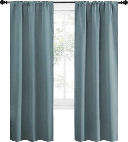 NICETOWN Greyish Blue Blackout Curtains Panels for Window, Thermal Insulated Rod Pocket Blackout Drapes/Draperies for Living Room (2 Panels, W34 x L72 inches)