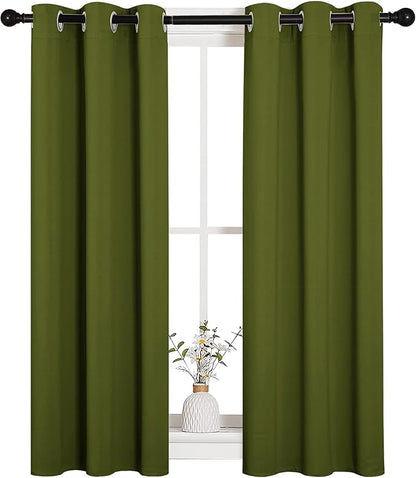 NICETOWN Christmas Bedroom Curtain Panels Blackout Draperies, Thermal Insulated Solid Grommet Blackout Drapes for Window Decoration (1 Pair, 29 by 45 inches, Olive Green)