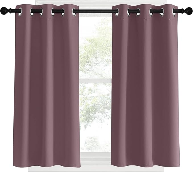 NICETOWN Room Darkening Short Curtain Panels for Cafe, Dry Rose, 2 Panels, W34 x L40 -inch, Thermal Insulated Grommet Room Darkening Draperies/Drapes for Window