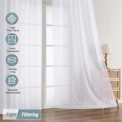 White Sheer Curtains 120 Inches Long 2 Panels, Extra Long Light Filtering Modern Window Curtains for Sliding Glass Door, Rod Pocket Voile Drapes for Living Room Bedroom, 2x42Wx120L Inches