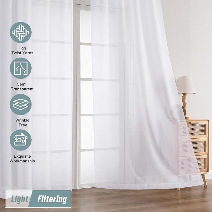 Sheer White Curtains 84 Inches Long 2 Panels, Elegant Airy Transparent Light Filtering Window Curtains, Window Drapes for Living Room Bedroom, Top Dual Rod Pocket Design, 2x42Wx84L Inches