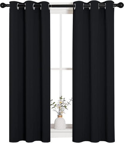 NICETOWN Living Room Blackout Curtains and Drapes, Black Solid Thermal Insulated Grommet Blackout Drapery Panels for Window (2 Panels, 29 inches Wide by 45 inches Long, Black)