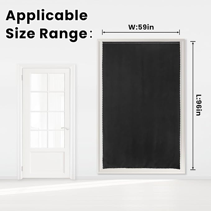Adhesive Blackout Curtains- Self Stick Curtain No Rod Needed Easy to Hang Curtain, Use for Bedroom, Living Room, Dining Room, Kitchen, 59" W X 96" L, Black, 1 Panel