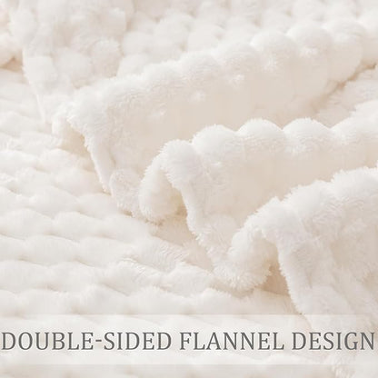 Exclusivo Mezcla Fleece Twin Blanket for Bed, Extra Large Fuzzy Ivory Bed Blankets, Soft Cozy Plush Sofa Throws for All Seasons, 90x66 Inches