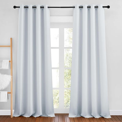 NICETOWN Greyish White Curtains 96 inches Long, Grommet Thermal Insulated Blackout Curtains Privacy Window Treatments for Boys Room/Living Room, W46 x L96, 2 Panels
