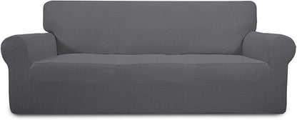 Easy-Going Stretch Sofa Slipcover 1-Piece Sofa Cover Furniture Protector Couch Soft with Elastic Bottom for Kids, Polyester Spandex Jacquard Fabric Small Checks (Sofa, Gray)