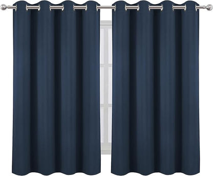 LEMOMO Navy Blue Blackout Curtains/52 x 45 Inch/Set of 2 Panels Room Darkening Short Curtains