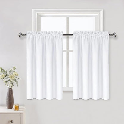 DWCN White Curtains for Living Room Thermal Insulated, 50% Light Blocking Curtains for Bedroom, Dining Room Window, W 52x L 36 Inch, Set of 2 Rod Pocket Curtain Panels