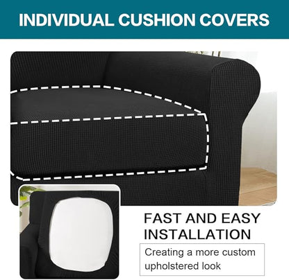 Turquoize 2 Piece Chair Covers Chair Slipcovers for Living Room Armchair Couch Cover Chair Sofa Cover with Individual Cushion Covers Furniture Cover for Chairs Feature Jacquard Fabric (Chair, Black)