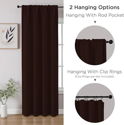 CUCRAF Blackout Curtains 72 inch Length 2 Panels Set, Rod Pocket Room Darkening Drapes for Bedroom Living Room, Insulated Thermal Light Blocking Window Curtain (W52 x L72 Inch, Chocolate)