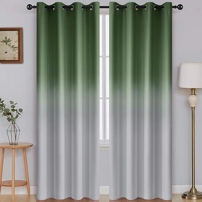 SimpleHome Ombre Room Darkening Curtains for Living Room, Light Blocking Sage Green to Grey White Thick Thermal Insulated Grommet Window Curtains Drapes for Bedroom, 2 Panels, 52x84 inches Length