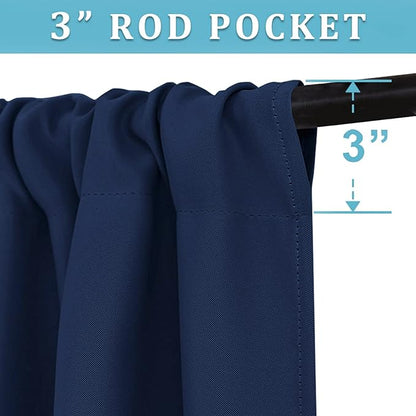 RYB HOME Short Blackout Curtains for Bedroom, Room Darkening Insulated Summer Heat Light UV Blocking Energy Saving Drapes for Nursery, Width 34 by Length 48, Navy Blue, Set of 2
