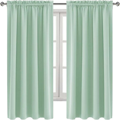 DWCN Blackout Curtains Room Darkening Thermal Insulated Bedroom Curtains Window Curtain Panels, 52 x 63 inches Long, Set of 2 Light Green Rod Pocket Drapes