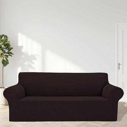 Cupuamon 2026 New Stretch Sofa Slipcovers Couch Cover for 3 Cushion Furniture Protector Sofa Covers with Elastic Bottom Jacquard Fabric Small Checks for Pets, Kids -Sofa, Chocolate