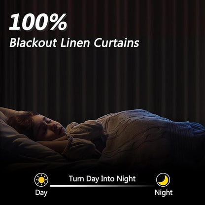Guken Off White 100% Blackout Curtains 108 Inch Length 2 Panels Set for Living Room Bedroom Back Tab Thermal Insulated 100% Black Out Linen Drapes Room Darkening Window Curtains 52x108